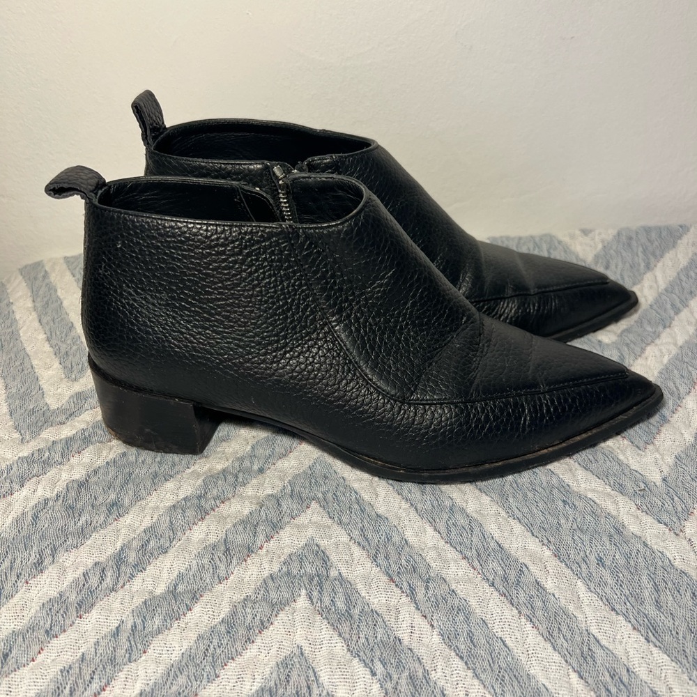 Black Textured Leather Ankle Boots